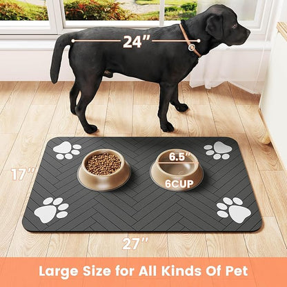 Pet Feeding Mat-Absorbent Pet Placemat for Food and Water Bowl, with Waterproof Rubber Backing, Quick Dry Water Dispenser Mat for Dog and Cat (17"x27", Blue)