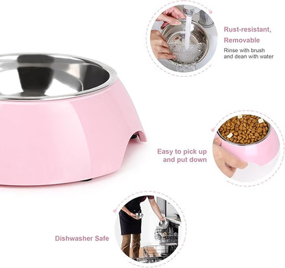 Double Dog Bowls Set – Non-Slip Pet Food & Water Dishes with Resin Stand, Includes Small (1 Cup) & Medium (2 Cups) Bowls – Ideal for Puppies, Cats, and Medium Dogs – Pink