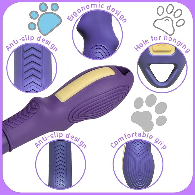 Pet Comb for Dogs & Cats with Long & Short Stainless Steel Metal Teeth For Shedding and Tangles, Non-Slip & Anti-Static Rubber Handle, Safe & Gentle Pet Grooming Comb