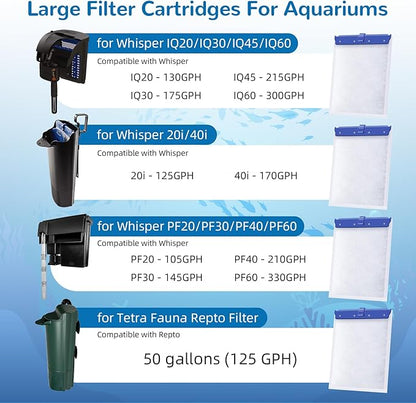 Aquarium Filter Cartridge for Tetra Whisper Bio Bag Power Filters, 12 Pack Large Filter Cartridges for Tetra Repto Filter