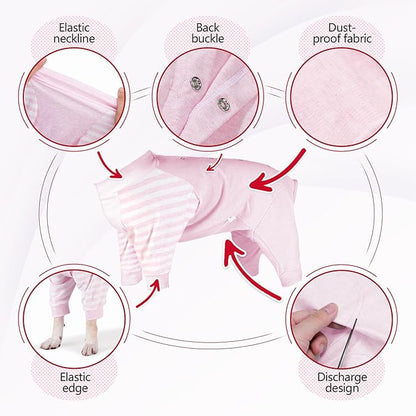 Dog Recovery Suit, Abdominal Wound After Surgery Wear, Anti Licking Bodysuit with Snaps, E-Collar & Cone Alternatives, Striped Dog Spay Surgical Pajamas Prevent Shedding(Large, Pink)