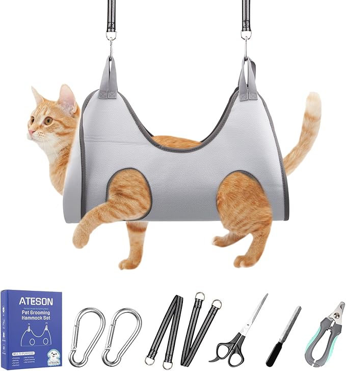 Pet Grooming Hammock Harness for Small Dogs & Cats Nail Trimming, Dog Sling for Cutting Nails, Dog Hanging Holder Hanger with Nail Clippers, Nail File, Scissors