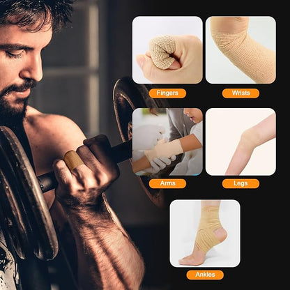 OK TAPE Self Adherent Cohesive Bandages Wrap 12Packs, 2 Inches X 5 Yards, Non-Woven Self Adhesive Athletic Sports wrap Tape, Vet Wrap Bandages Tape, for Thumb Finger Wrist Ankle (Black)
