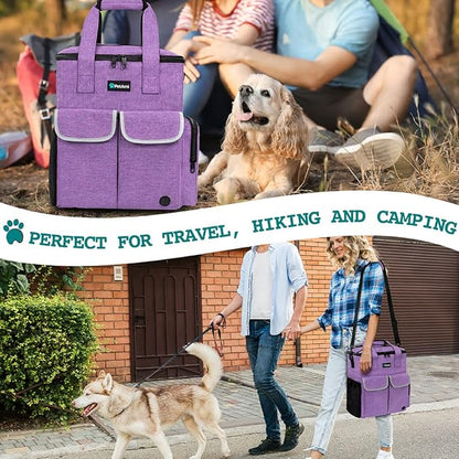 PetAmi Dog Travel Bag Pet Supplies Accessories Organizer for Traveling, Camping, Weekend; Cat Pet Travel Bag Kit Includes 2 Food Storage Containers, 2 Collapsible Bowls, 1 Feeding Mat (Purple)