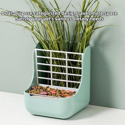 2 in 1 Food Hay Feeder for Guinea Pig, Rabbit Feeder, Indoor Hay Feeder for Guinea Pig, Rabbit, Chinchilla, Feed Bowls Use for Grass & Food (Pink)