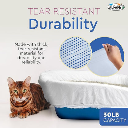 Alfapet Sifting Cat Litter Box Liners - Jumbo 15 Count, Pack of 5 - Tear-Resistant Cat Litter Bags, Waterproof Kitty Litter Liners, Fits Litterbox Pan Sizes X-Large, X-Giant, 37" x 18" 30 lb Capacity
