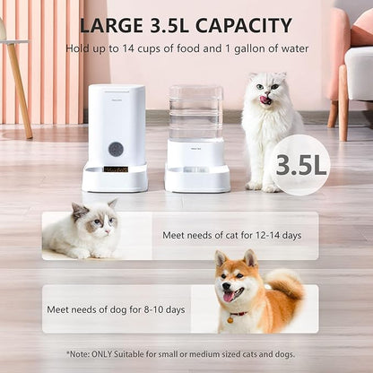 PAWGETHER® 2 Pack Gravity Cat Feeder and Water Dispenser 1 Gallon/3.5L Automatic Cat and Dog Feeder and Waterer with Pet Food Bowl for Puppy Kitten