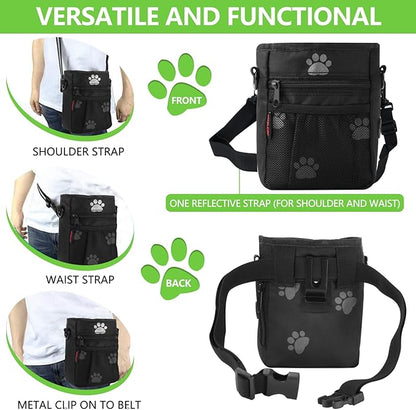 Dog Treat Pouches for Pet Training, Treat Pouches for Pet Training,Large Dog Treat Training Pouch and Dog Clicker,Dog Training Treat Pouch Built-in Poop Bag Dispenser-Black Pattern.