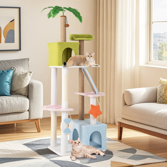 71 Inch Cat Tree Multi-Level Aesthetic Beach-Themed Kitten Tower-Colorful