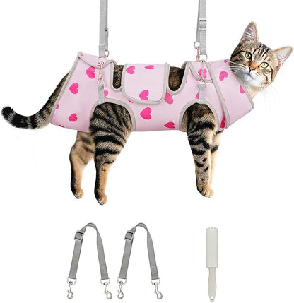 Cat Grooming Hammock, Self-Adherent Wrap for Cutting Nails, Anti-Escape Calming Grooming Bag for Medicine, Nail Clipping, Teeth Brushing, Ear Cleaning
