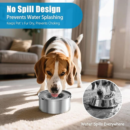SCHITEC Dog Water Bowl No Spill 1.2L/40oz Slow Drinking Anti-Splash Stainless Steel Dog Bowl with Floating Disk, Spill Proof Pet Travel Water Dispenser for Sloppy Messy Drinkers(Gray)