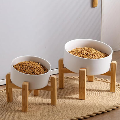 White Elevated/Raised 15°Tilted Anti Slip Ceramic Dog Bowl for Medium & Large Breeds,Slanted Bulldog Big Face Pet Food Water Feeding Dish with Stand (7.6 Cups/60OZ)
