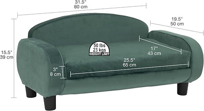 Paws & Purrs Cat Sofa Bed, Pet Couch for Indoor Cats Elevated Cat Beds with Removable Washable Mattress Cover for Kitten, Puppy or Small Animal- 31.5" Wide, Teal