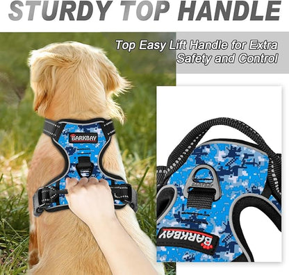 BARKBAY No Pull Dog Harness Front Clip Heavy Duty Reflective Easy Control Handle for Large Dog Walking(Blue camo,M)