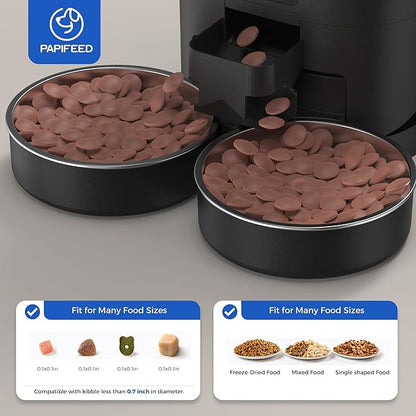 PAPIFEED 7L Automatic Cat Feeder for 2 Cats - 2.4G WiFi Timed Auto Feeder with APP Control, Cat Food Dispenser with Alexa for Multiple Cats, Detachable for Easy Clean, 1-10 Meals Per Day - Black