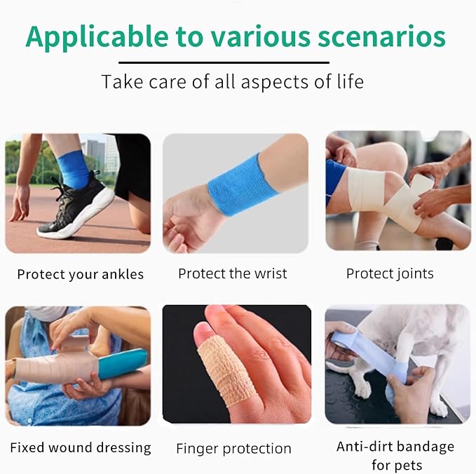 Self Adhesive Wrap 18 Rolls, Non-Woven Self Adherent Vet Wrap, (1IN+2IN+3IN) x 5Yard | Cohesive Bandage Tape for Wrist & Ankle, Elastic Grip Cover (Colorful)