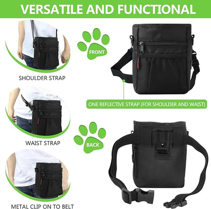 Dog Treat Pouch with Magnetic Closure, Treat Pouches for Pet Training, Large Dog Treat Training Pouch and Dog Clicker, Dog Training Treat Pouch Built-in Poop Bag Dispenser, Hands-Free Snack