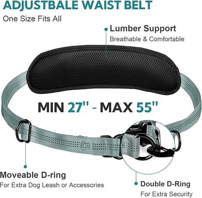 Hands Free Dog Leash with Pouch, Double Leash for Two Dogs, Retractable Bungee with Double Padded Handles, Dog Waist Leash for Dog Walking, Running Leash for Dogs, Dog Walking Accessories