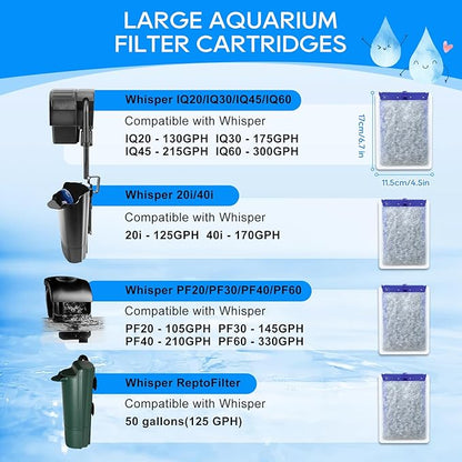 12-Pack Filter Cartridges Large Compatible with Tetra Whisper Bio-Bag Aquarium Filters, Fish Tank Filters Replacement for Aquariums for Whisper Filter 20i 40i/ IQ 20 30 45 60/ PF20 30 40 60