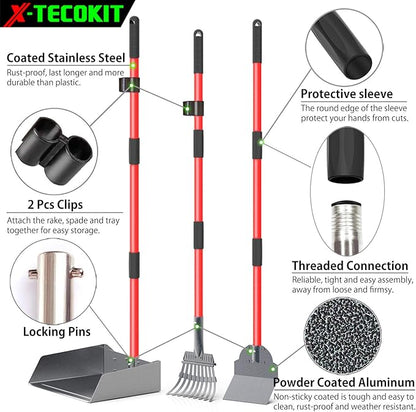 Larger Heavy Duty Pooper Scooper for Dogs-Rake, Spade,Tray Set with Long Handle,No Bend Down Easy Cleanup,Great for Yard Grass Gravel Dirt,Use for Large Small and Multi Dogs