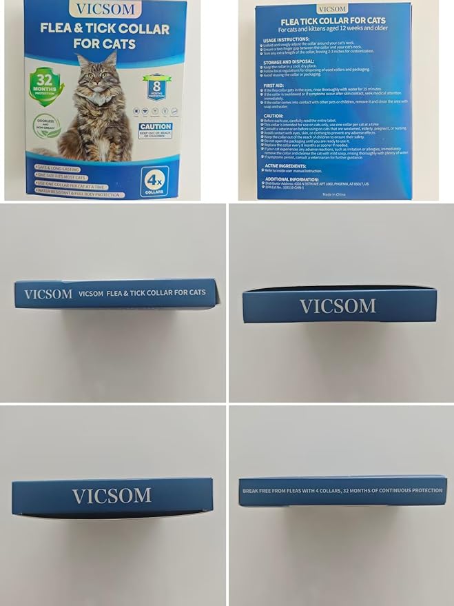 4 Pack Flea and Tick Collar for Cats, 32 Months Treatment Prevention, Waterproof Adjustable Kitten Collar, Black Grey