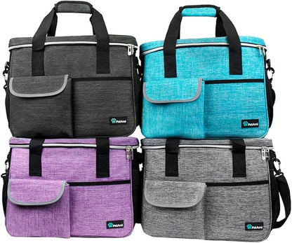 PetAmi Dog Travel Bag - Organizer with Food Container, Bowls & Accessories for Weekend Camping, Cat Diaper Bag (Grey, Medium)
