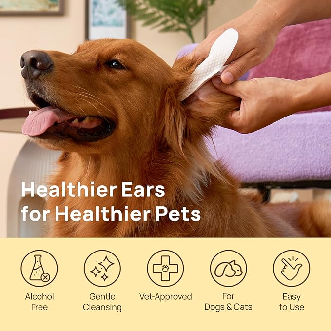 HICC PET Dog Ear Wipes Finger 100 Count Dog Ear Cleaner Wipes for Dogs & Cats, Dog Ear Infection Treatment to Relieve Ear Itching & Inflammation, Remove Ear Wax, Dirt, Smelly - Honey Scent