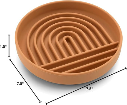 The Slowdown Bowl Silicone Slow Feeder for Dogs & Puppies, Slow Eating Modern Lick Mat Design, Reduces Gulping, Fits 2 Cups 7.5” Across x 1.5” Tall, Mealtime Challenge, Medium-Terracotta