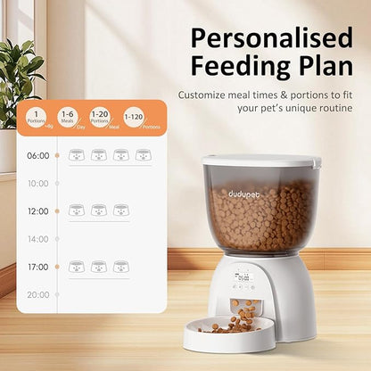 5L/21 Cup Automatic Cat Feeder, Timed Cat Food Dispenser, Automatic Pet Feeders Up to 6 Meals 1-20 Portion, Dual Power Supply Cats Feeder with Stainless Steel, Pet Dry Food Dispenser for Cats & Puppy