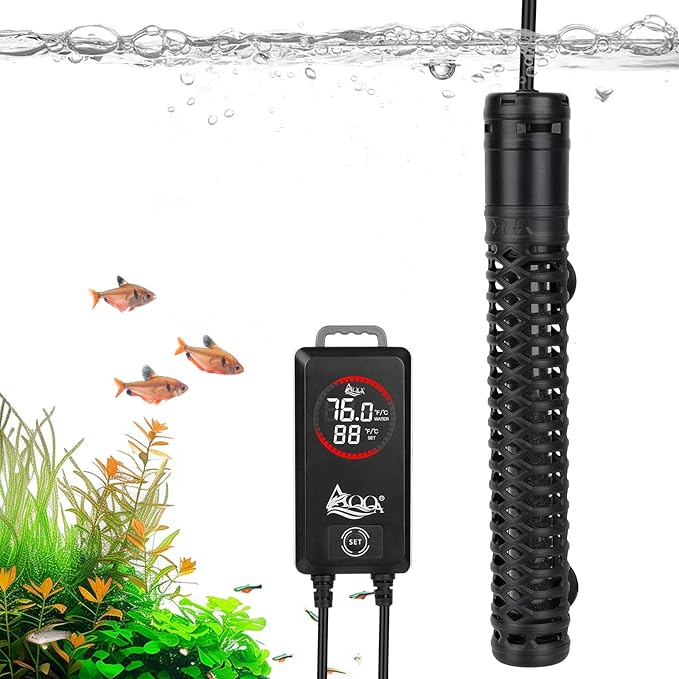AQQA Aquarium Heater,Submersible Fish Tank Heater 59-93°F/15-34°C External Controller,Rapid Heating,Ultra-high Temperature Protection,Automatic Power-Off When Leaving Water (1000W for 172-227 Gallon)
