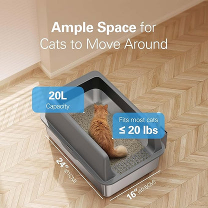 Zarler Stainless Steel Litter Box with Lid, Extra Large Cat Litter Boxes, XL Large Metal Litter Box for Big Cats with High Sided, Grey (Non-Sticky, Easy to Clean, Anti-Urine Leakage)