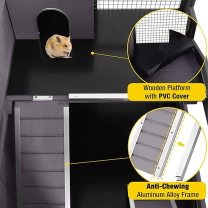 Hamster Cage Large Guinea Pig Cage with Metal Frame Movable Rat Habitat with Aluminium Alloy Edge,Plastic Deep Not Leakage Pull Out Tray,Storage Shelf