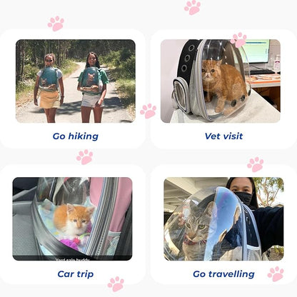Lollimeow Cat Carrier Backpack, Bubble Expandable Backpack Carrier, Pets and Small Dogs,Airline-Approved, Designed for Travel, Hiking, Walking & Outdoor Use (Front Expandable-Pink)