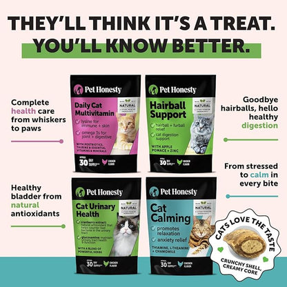 Cat Multivitamin Chews - Cat Treats for Health + Immune, Joint Support, Skin & Coat, and Digestion - Omega 3s, Lysine & Probiotics for Cats, Vitamins for Cats - Chicken (90-Day Supply)
