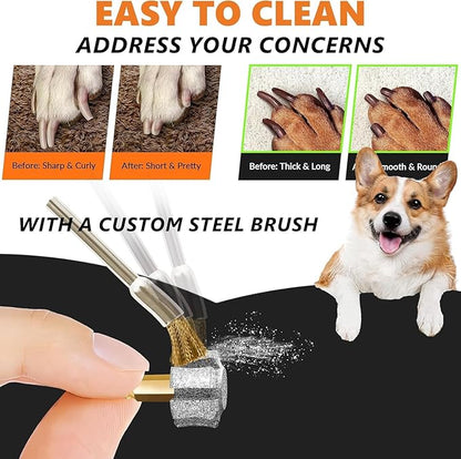 LENONG Fast Cooling Dog Nail Grinder Head with 7-Grooves, Anti-Clogging Diamond Pet Nail Grinder Replacement Bit with Steel Brush for Casfuy and Most Brands (1pcs 80#)