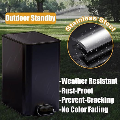 Metal Dog Pooper Scooper for Yard - 3.2Gal Dog Poop Trash Can Outside with Pedal - Pet Waste Container Outdoor - Stainless Steel Garbage Bucket with Lid - Black Trash Bin, Long Handle Tray and Rake
