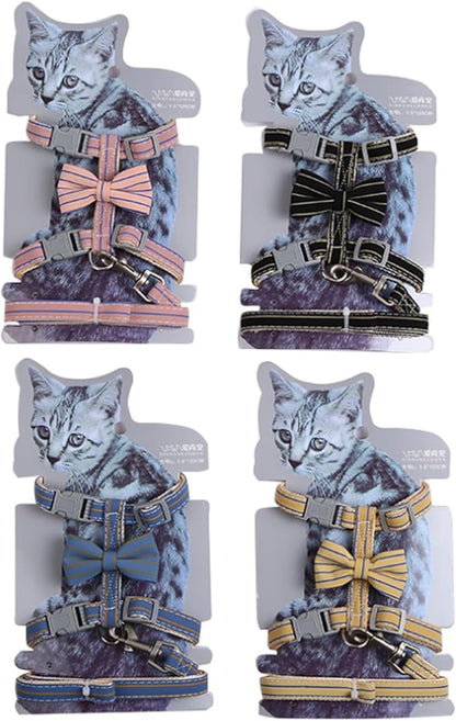 Butterfly Bow Tie Cat Harness and Leash Set - Adjustable, Escape-Proof, Breathable Kitten Vest with Cute Design for Small Cats & Indoor/Outdoor Safety Yellow XS