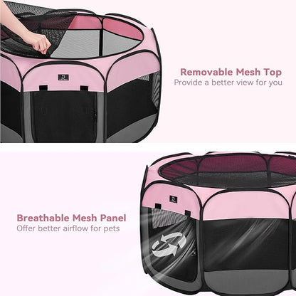 A4Pet Playpen for Dogs Indoor, 49” Dog Playpen Indoor with Bowl, Suitable for Puppies, Kittens, and Small Animals, Removable Zipper & Mesh Panel(19”W × 12”H)