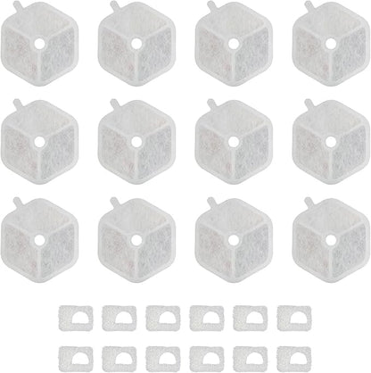 PET STANDARD Replacement Water Filter & 12 Pack Pre-Filter Sponges Compatible with Smartoo 152oz/4.5L Automatic Cat Fountain PTM-643, Pack of 12