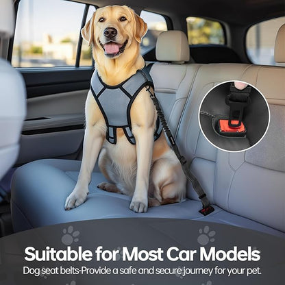 Thickened Dog Seat Belt for Car, 3 Pack Set Retractable Dog Car Leash Adjustable Dog Seat Belt for Vehicle Nylon Pet Safety Seat Belts Heavy Duty & Elastic,Seat Belt for Large Dogs in Car, Black