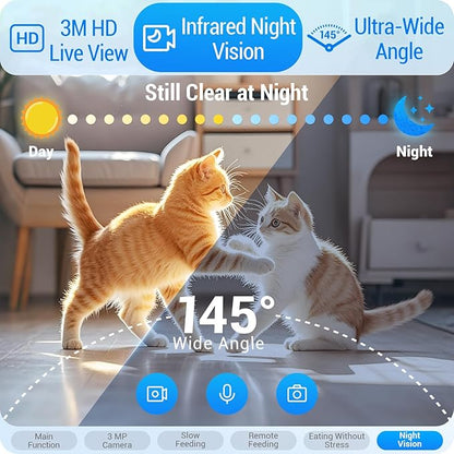 Automatic Cat Feeder with Two HD Camera for 2 Cats: 7L Automatic Dog Feeder with Night Vision & Slow Feed, 5G WiFi Auto Cat Food Dispenser for Multiple Pet, Detachable for Cleaning - 29 Cup