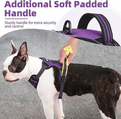 PUPTECK No Pull Dog Harness for Large, Adjustable Reflective Dog Harness with Handle Easy Control, Comfortable Soft Padded Pet Vest Harness for Extra Large Dogs, Solid Purple XL