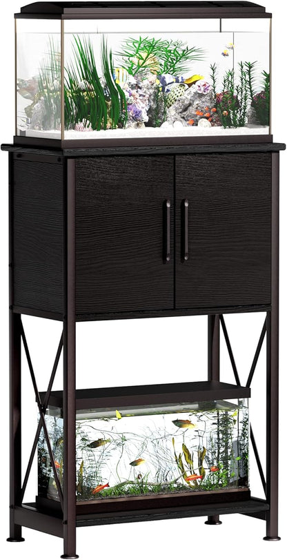 5-10 Gallon Fish Tank Stand, Metal Double Aquarium Stand with Cabinet for Fish Tank Accessories Storage, Heavy Duty 20.5" L* 11.02" W Tabletop, 500LBS Capacity Black PG06YGB