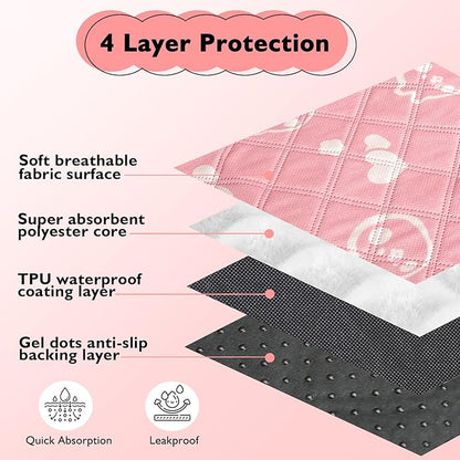 2 Pack Guinea Pig Bedding - Washable Guinea Pig Cage Liners, Waterproof Reusable & Anti Slip Pee Pads Super Absorbent Mats for Small Animals Pet Rabbit Bunny Hamster Rat (Pink, 42 x 28 Inch)