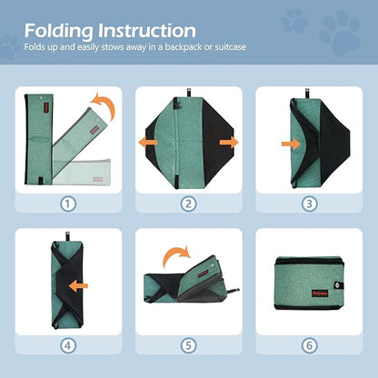 Portable Cat Travel Litter Box. Zipped Lid, Collapsible Litter Box for Cats. No Leakage, No Smell. Easy to Carry. Used for Hotels, Camping, Car (Green, L)