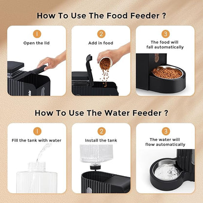 Gravity Cat Feeder and Water Dispenser with 304 Stainless Steel Bowls, 2 in 1 Automatic Cat Feeder with 180 Degree Rotatable Water Bowl, Large Capacity for Puppy Kitten Rabbits, Blue