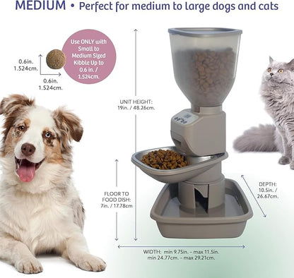 Automatic Dog & Cat Food Feeder with Water Dispenser – Smart Pet Feeder with Portion Control, OLED Display, Anti Jam Design, Battery Operated Dispenser for Medium/Large Pets - Taupe