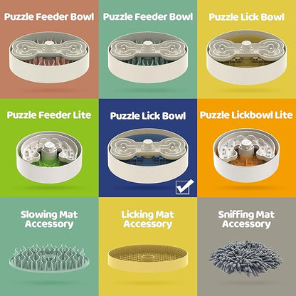 Slow Feeder Dog Bowl with Lick Mat and Puzzle Inserts - Non-Slip Base, Adjustable Speed Design, Dishwasher Safe for Large Dogs,Blue