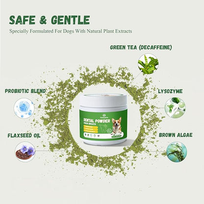 Dog Dental Care Powder - Plaque & Tartar Control with Natural Enzymes, Teeth Cleaning Powder for Dogs with Probiotic, Bad Breath Treatment for Small Medium Large Dogs