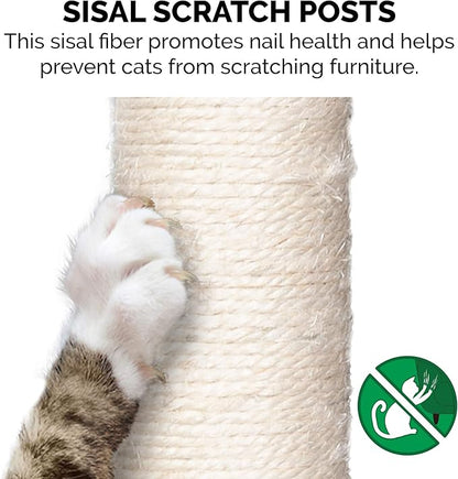 Furhaven 69.3" Tall Cat Tree for Indoor Cats, Ft. Sisal Scratching Posts, 2x Cat Condos, & Toys - Tiger Tough Double Decker Interactive Playground Tower - Cream, One Size